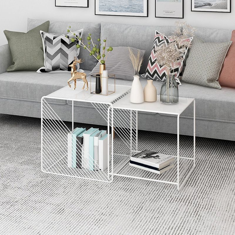 Square Coffee Table Mid-Century Modern with Iron Top and Iron Base