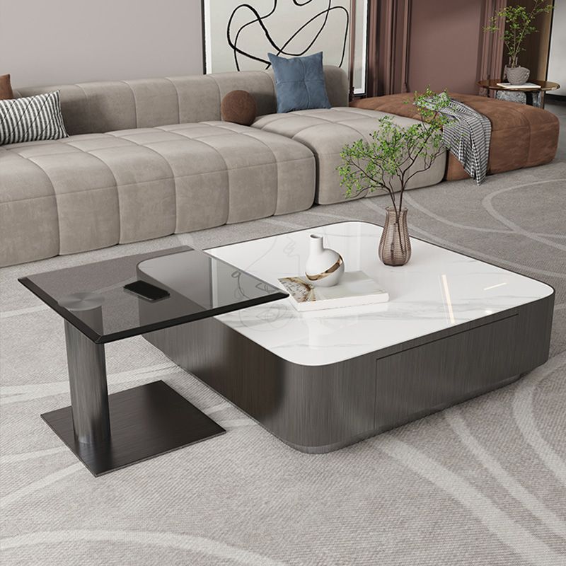 Square Slate Coffee Table Set Contemporary 2 Drawers Cocktail Table Clearhalo 'Coffee & Accent Tables' 'Coffee Tables' 'coffee_tables' 'furn' 'furn_coffee_tables' 'Furniture' 'Living Room Furniture' 1200x1200_173960c8-8888-4c17-9e2c-f59d9144de69