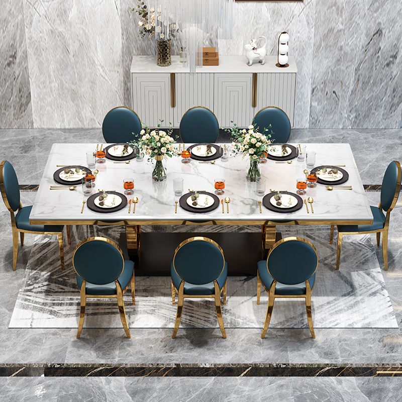 Modern Style Marble Table with White Table and Gold Trestle Base for Home Use Clearhalo 'Dining Room Sets' 'Dining Tables & Seating' 'dining_room_set' 'furn' 'furn_dining_room_set' 'Furniture' 'furniture_dining_room_set' 'Kitchen & Dining Furniture' 'kitchen&dining_furn' 'kitchen' 1200x1200_173d4db1-6714-41cf-9151-cc302a8e7a94