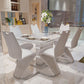 Luxury Artificial Wood Dining Table Rectangle White Table with Metal Pedestal Clearhalo 'Dining Tables & Seating' 'Dining Tables' 'dining_table' 'furn' 'furn_dining_table' 'Furniture' 'Kitchen & Dining Furniture' 1200x1200_173ef7fe-6e12-495e-8038-e9ebe259cd0f