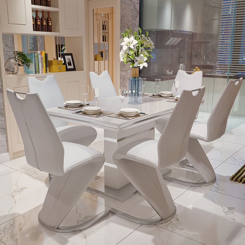Luxury Artificial Wood Dining Table Rectangle White Table with Metal Pedestal Clearhalo 'Dining Tables & Seating' 'Dining Tables' 'dining_table' 'furn' 'furn_dining_table' 'Furniture' 'Kitchen & Dining Furniture' 1200x1200_173ef7fe-6e12-495e-8038-e9ebe259cd0f