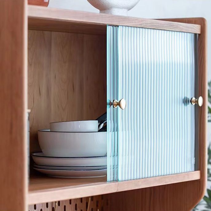 4 Doors 1 Drawer Sideboard Pine Wood Glam Style Cupboard for Dining Room