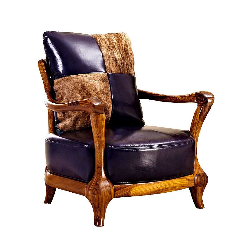 Silla de brazo de comedor de marco de madera sólida para la silla tapizada de cuero