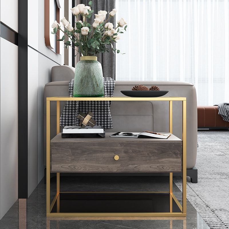 Tavolo laterale superiore rettangolare di vetro rettangolare da 21,65 "Tavolo da telaio in acciaio inossidabile con conservazione