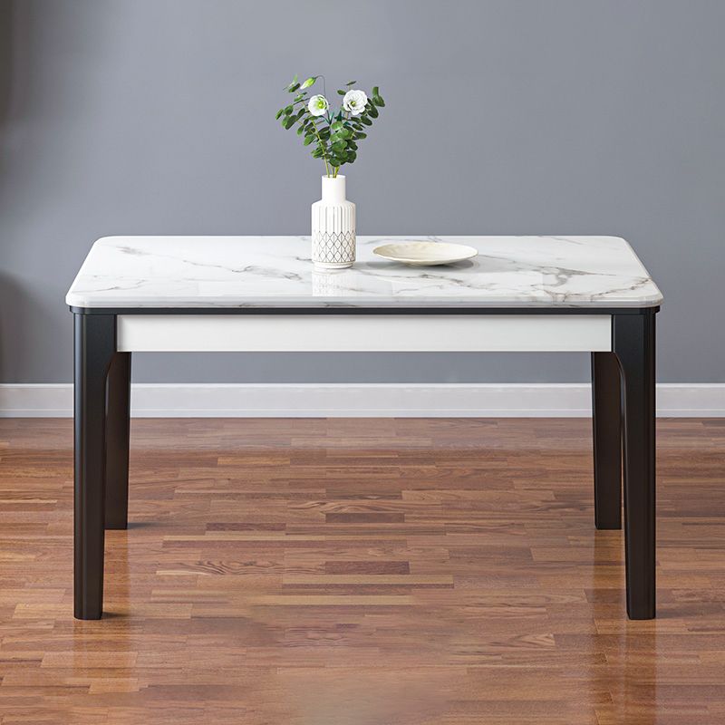 Traditional Style Marble Dining Set with White Fixed Table and 4 Black Legs Base Clearhalo 'Dining Room Sets' 'Dining Tables & Seating' 'dining_room_set' 'furn' 'furn_dining_room_set' 'Furniture' 'furniture_dining_room_set' 'Kitchen & Dining Furniture' 'kitchen&dining_furn' 'kitchen' 1200x1200_17443a30-98c9-4299-85c3-c8d7531e9abe