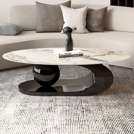 Oval Stone Top Coffee Table with Steel Base 51.18" Long 27.56" Wide Clearhalo 'Coffee & Accent Tables' 'Coffee Tables' 'coffee_tables' 'furn' 'furn_coffee_tables' 'Furniture' 'Living Room Furniture' 1200x1200_17457e9b-cf15-494f-81c1-3f93aefecf5c