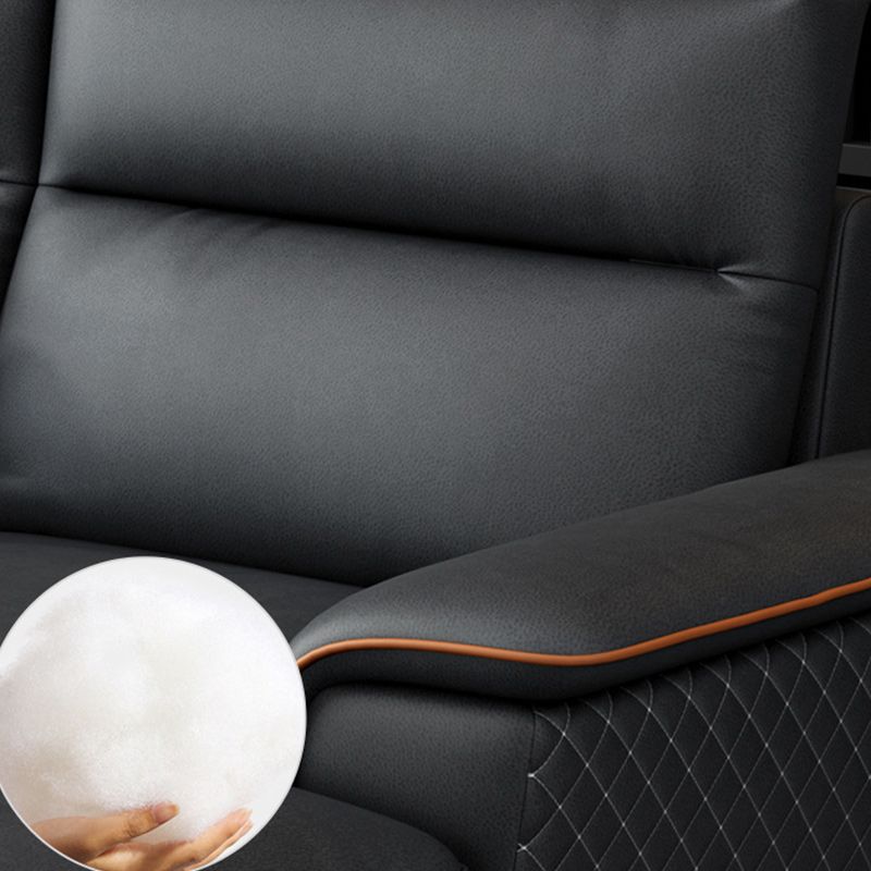 モダンな枕カバーのフェイクレザーセクション、4-クッション断面ソファ、、ダークグレー