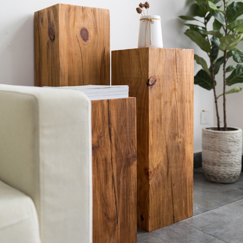 Rustic Sofa Accent Side Table Distressed Square Natural Pedestal Solid Wood Corner Table