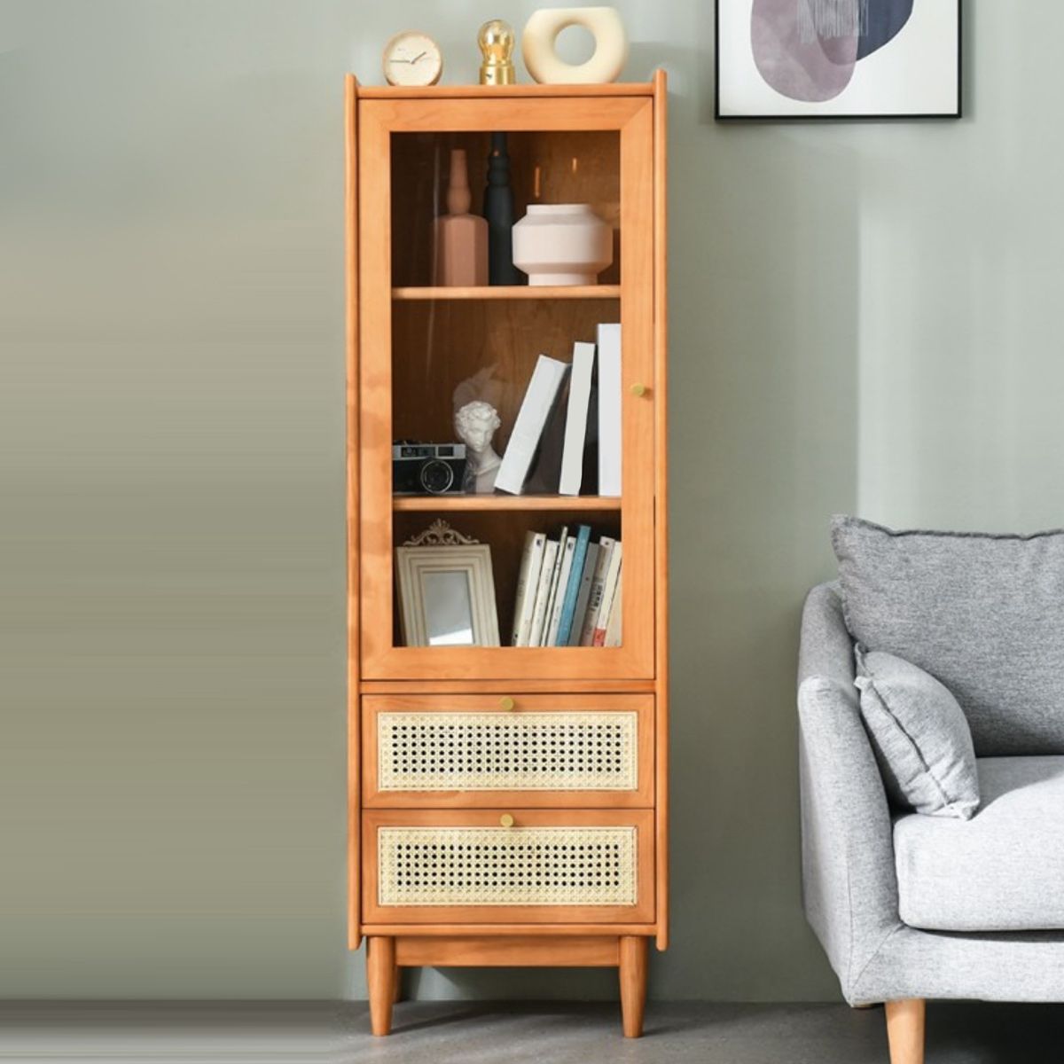 Stain Resistant Storage Cabinet Glass Paned Standard Cabinet Clearhalo 'Cabinets & Chests' 'cabinets_chests' 'furn' 'furn_cabinets_chests' 'Furniture' 'Living Room Furniture' 1200x1200_174d656b-7ac1-4087-8f02-9601e75e7de1