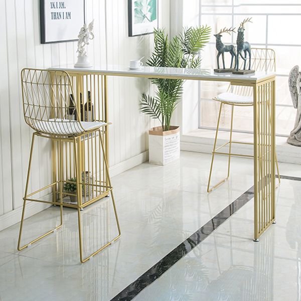 Tavolo da bar del patio contemporaneo rettangolare doppio tavolino in marmo bianco.