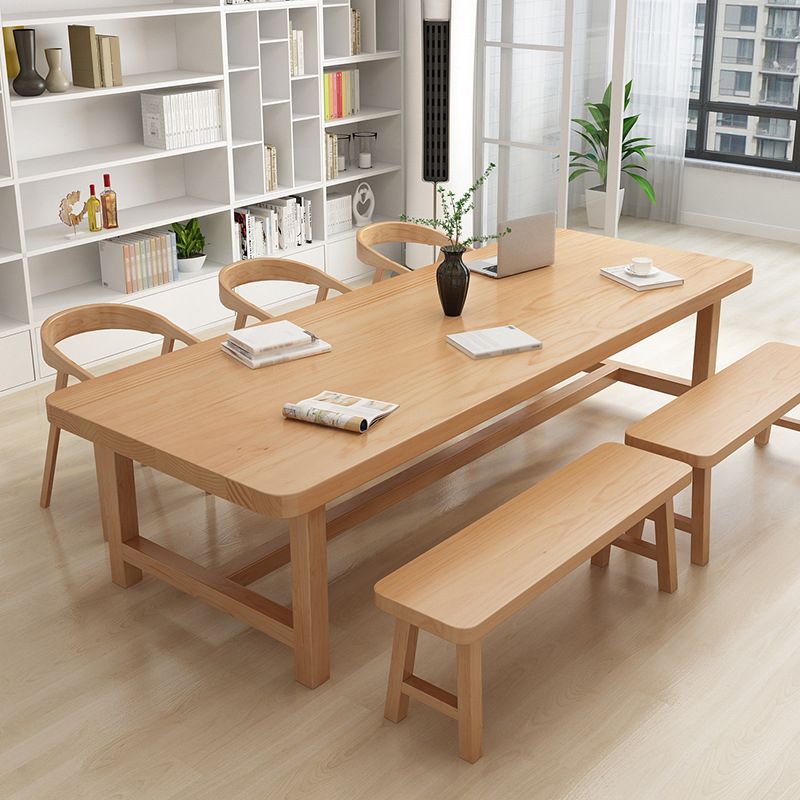 Rectangle Trestle Dining Table Modern Pine Wood Table for Living Room Clearhalo 'Dining Tables & Seating' 'Dining Tables' 'dining_table' 'furn' 'furn_dining_table' 'Furniture' 'Kitchen & Dining Furniture' 1200x1200_17558877-3001-4bf0-a86f-cefbc278d25b