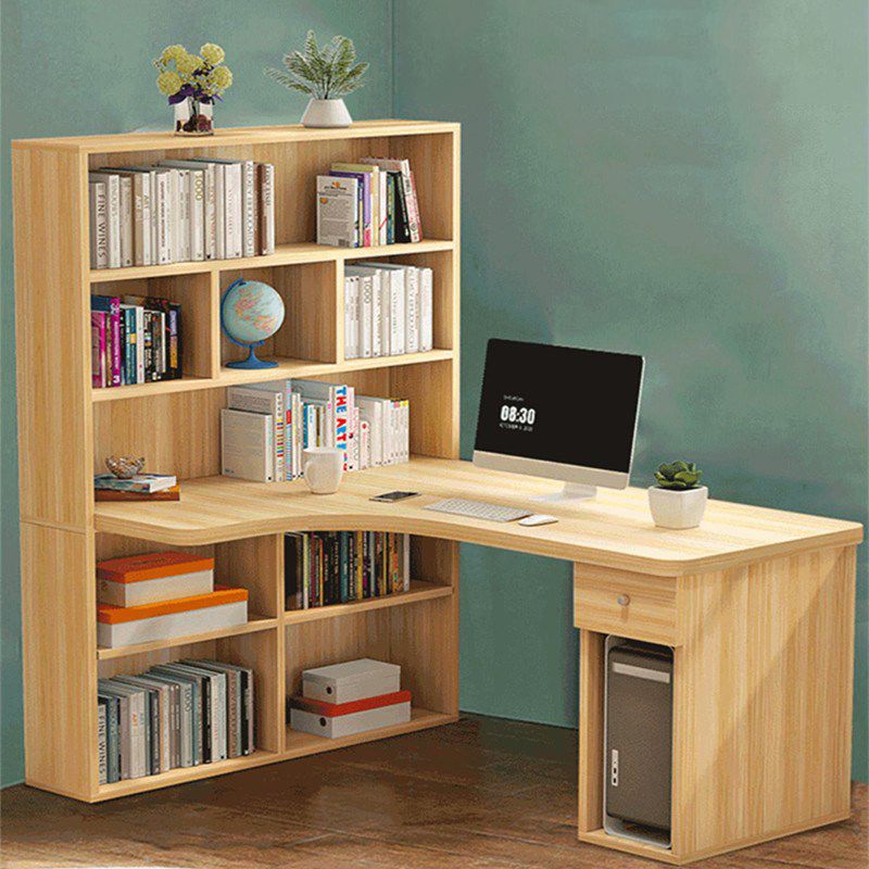 Modern Manufactured Wood Desk Corner Writing Desk with 1 Drawer and Bookshelf Clearhalo 'furn' 'furn_office_desk' 'Furniture' 'furniture_office_desk' 'Office Desks' 'Office Furniture' 'office_desk' 1200x1200_175da324-6708-48f0-ac8b-8e56b9ef72c0