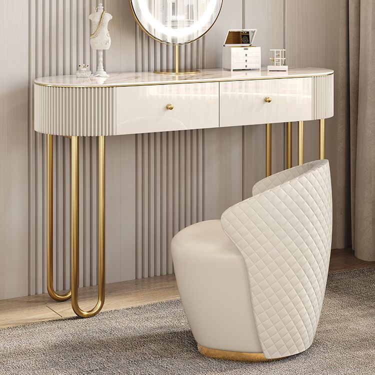 Beige Vanity Dressing Table Set Glossy Finish Dresser with Wood Drawers