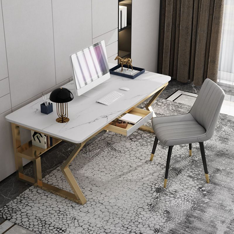 Glam Stone Office Desk Rectangular Golden Writing Desk for Office Clearhalo 'furn' 'furn_office_desk' 'Furniture' 'Office Desks' 'Office Furniture' 'office_desk' 1200x1200_1760c000-f3ac-4942-9b27-b7bbe6df43a5