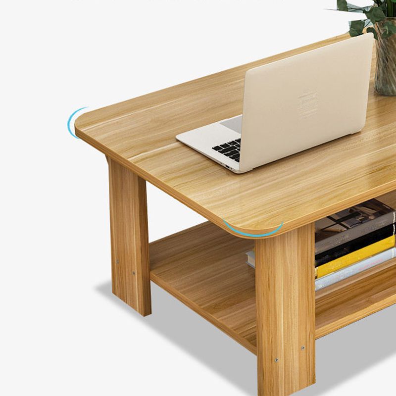 Modernes Rechteck Holz Couchtisch 16,5 "H 4 Beine Cocktailtisch mit Regal