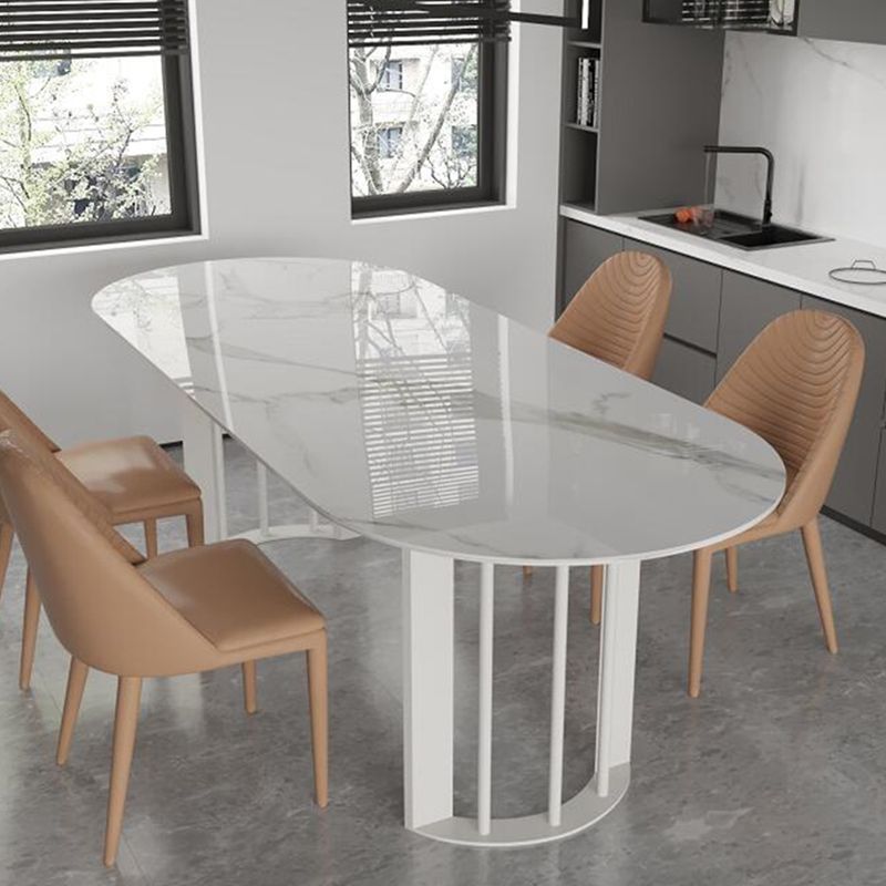Metal Modern Double Pedestal Dining Table Sintered Stone Top Table for Dining Room and Kitchen Clearhalo ' dining_table' 'Dining Tables & Seating' 'Dining Tables' 'furn' 'furn_dining_table' 'Furniture' 'furniture_dining_table' 'Kitchen & Dining Furniture' 'kitchen&dining_furn' 'kitchen' 'kitchen_dining_table' 1200x1200_17648b79-36e8-4453-a63d-867d30077c65
