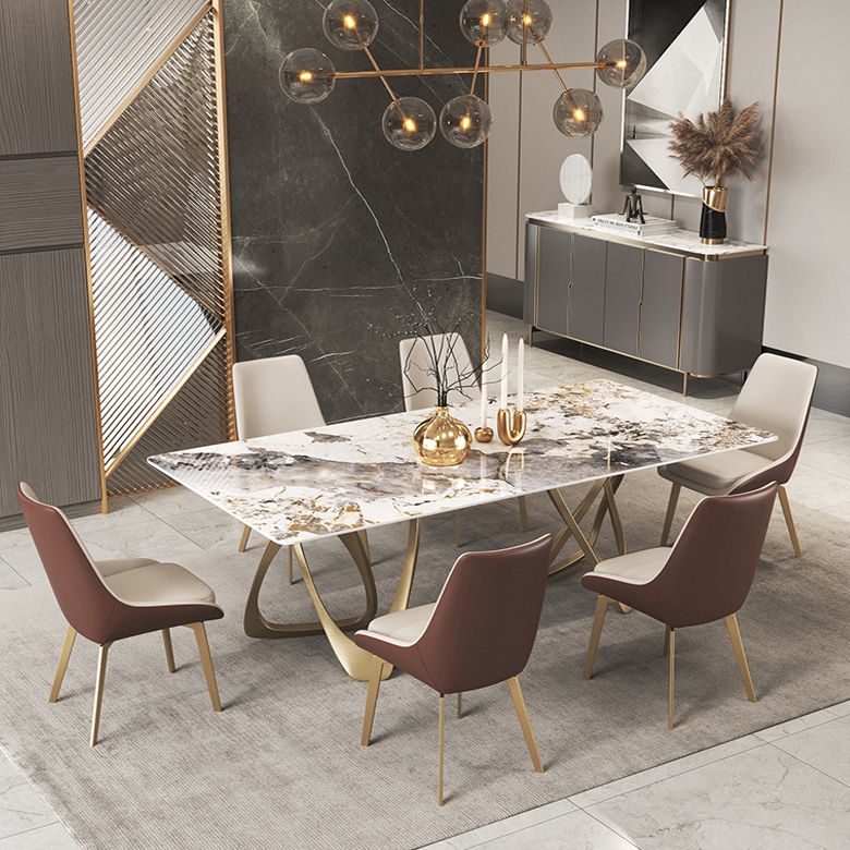 Modern Sintered Stone Dining Room Set with Rectangle Table and Gold Legs Formal Dining Set Clearhalo 'Dining Room Sets' 'Dining Tables & Seating' 'dining_room_set' 'furn' 'furn_dining_room_set' 'Furniture' 'furniture_dining_room_set' 'Kitchen & Dining Furniture' 'kitchen&dining_furn' 'kitchen' 1200x1200_1764c607-ed1a-4deb-9439-3d4c4fd5cdb6
