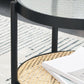 Table basse moderne en verre transparent avec rangement, ensemble de Table à cocktail ronde à 4 pieds