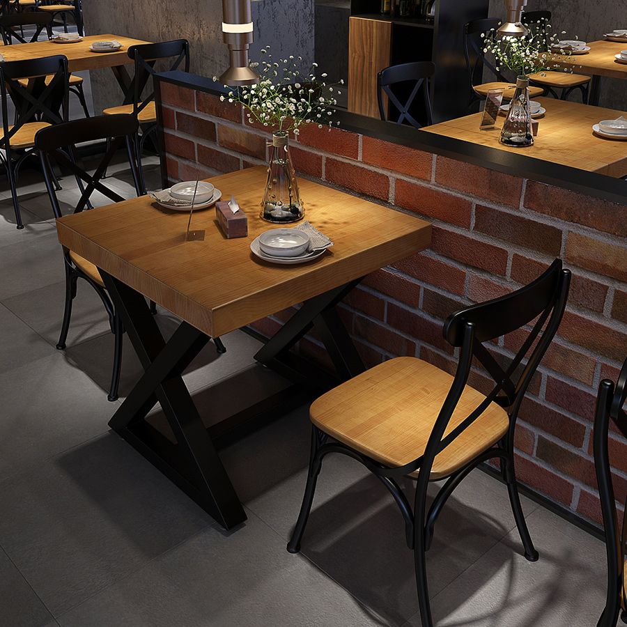 Industrial Wood Dining Table for Restaurant Square Table with Trestle Base Clearhalo 'Dining Tables & Seating' 'Dining Tables' 'dining_table' 'furn' 'furn_dining_table' 'Furniture' 'Kitchen & Dining Furniture' 1200x1200_1776b6e1-8896-4848-a677-e3358c69104e