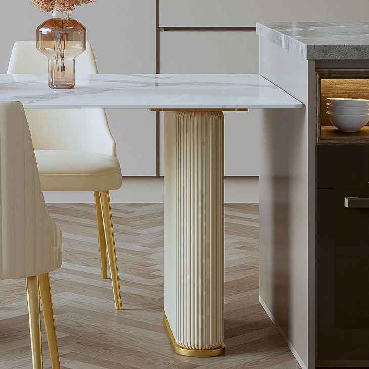 Table à manger en pierre Table à manger de luxe avec base de traîneau en blanc