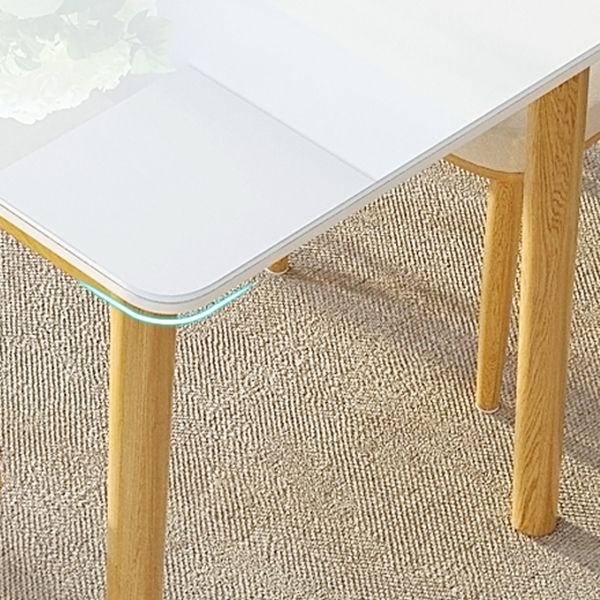 Contemporary Rectangular White Glass Dining Table with Solid Wood Legs