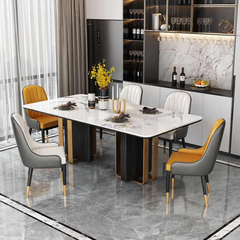 Modern 1/2/5/6/7 Pieces Dining Set Sintered Stone Dining Table Set for Home Clearhalo 'Dining Room Sets' 'Dining Tables & Seating' 'dining_room_set' 'furn' 'furn_dining_room_set' 'Furniture' 'furniture_dining_room_set' 'Kitchen & Dining Furniture' 1200x1200_177c7f7a-55ab-49f6-89a1-c5efd34def33