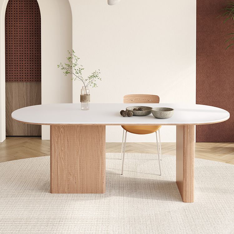 Oval Stone Dining Table Contemporary Dining Table with Double Pedestal Base Clearhalo 'Dining Tables & Seating' 'Dining Tables' 'dining_table' 'furn' 'furn_dining_table' 'Furniture' 'Kitchen & Dining Furniture' 1200x1200_17815c60-a63d-4b11-82ae-d9bc70d62a9f