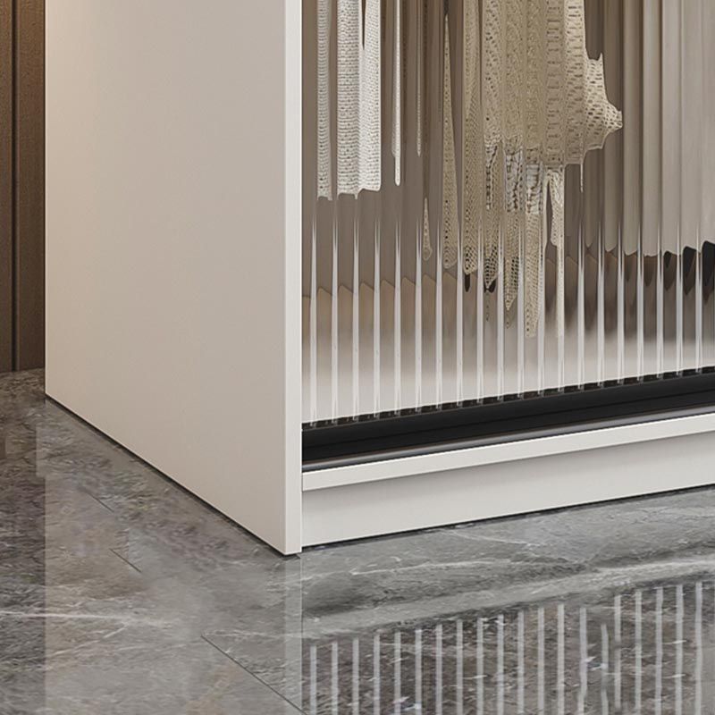 Contemporary Style Wardrobe Glass 2-Door Wardrobe Closet with Shelves