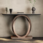 Glam Stone Console Table Half Moon Console Accent Table for Hall