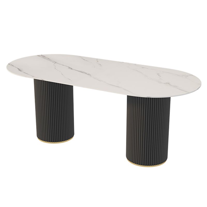 Sintered Stone Top Modern White Table for Restaurant Oval Table with Double Pedestal Base Clearhalo ' dining_table' 'Dining Tables & Seating' 'Dining Tables' 'furn' 'furn_dining_table' 'Furniture' 'furniture_dining_table' 'Kitchen & Dining Furniture' 'kitchen&dining_furn' 'kitchen' 'kitchen_dining_table' 1200x1200_1791640e-ffbf-471d-839c-df518c3dedbf
