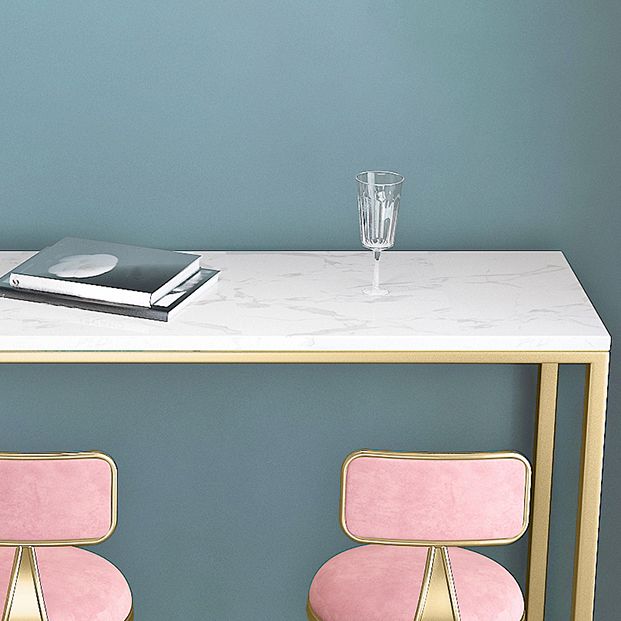 Modern Rectangle Bar Dining Table White Top Bar Height Table with Iron Base in Gold Clearhalo 'Bar Furniture' 'Bar Tables' 'bar_tables' 'furn' 'furn_bar_tables' 'Furniture' 'furniture_bar_tables' 'Kitchen & Dining Furniture' 'kitchen&dining_furn' 'kitchen' 1200x1200_1794bf19-8007-4dbf-b2f8-191a29645a3c