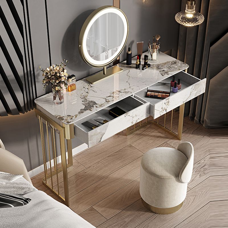 Luxurious Makeup Vanity Set Stone Top Dressing Table Stool Set