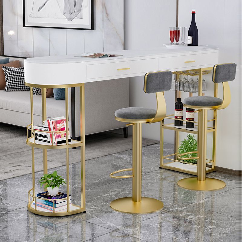 Glam White Marble Bar Dining Table Metal Double Pedestal Bistro Table with Drawer Clearhalo 'Bar Furniture' 'Bar Tables' 'bar_tables' 'furn' 'furn_bar_tables' 'Furniture' 'furniture_bar_tables' 'Kitchen & Dining Furniture' 'kitchen&dining_furn' 'kitchen' 1200x1200_179bbd4c-7177-40a3-915a-0c0bdbd69509