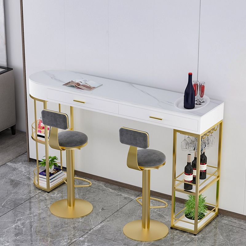 Glam White Marble Bar Dining Table Metal Double Pedestal Bistro Table with Drawer Clearhalo 'Bar Furniture' 'Bar Tables' 'bar_tables' 'furn' 'furn_bar_tables' 'Furniture' 'furniture_bar_tables' 'Kitchen & Dining Furniture' 'kitchen&dining_furn' 'kitchen' 1200x1200_179ea43b-b986-41dc-ba00-c047f3eb9cf7