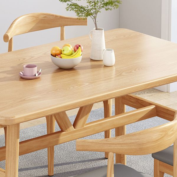 Mesa de comedor rectangular mesa de comedor de base de caballete en nogal y natural