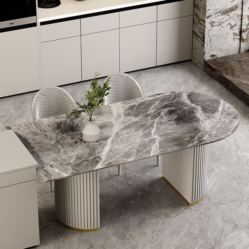 Irregular Shape Dining Table for Restaurant Sintered Stone Table with Double Pedestal Clearhalo 'Dining Tables & Seating' 'Dining Tables' 'dining_table' 'furn' 'furn_dining_table' 'Furniture' 'furniture_dining_table' 'Kitchen & Dining Furniture' 'kitchen' 'kitchen_dining_table' 1200x1200_17a671a1-729a-4d4b-889b-f527714f54ea