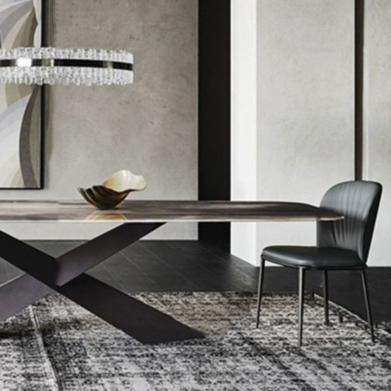 Sedia da pranzo in metallo in stile moderno in vetro sedia da pranzo senza braccio in pelle per uso domestico