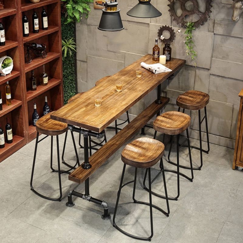 Wood Top Bar-height Table Black and Metal Legs Bar Table for Living Room Clearhalo 'Bar Furniture' 'Bar Tables' 'bar_tables' 'furn' 'furn_bar_tables' 'Furniture' 'Kitchen & Dining Furniture' 1200x1200_17ad6d39-c263-4bd7-838b-3710ef1c78ba