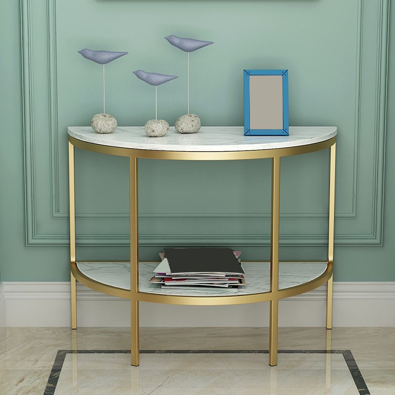 Modern Half Moon Console Table with Storage Shelf and Marble Top Clearhalo 'Console Tables' 'console_tables' 'Entry & Mudroom Furniture' 'furn' 'furn_console_tables' 'Furniture' 1200x1200_17adf22b-34da-49ab-9835-784cbdc5ae50