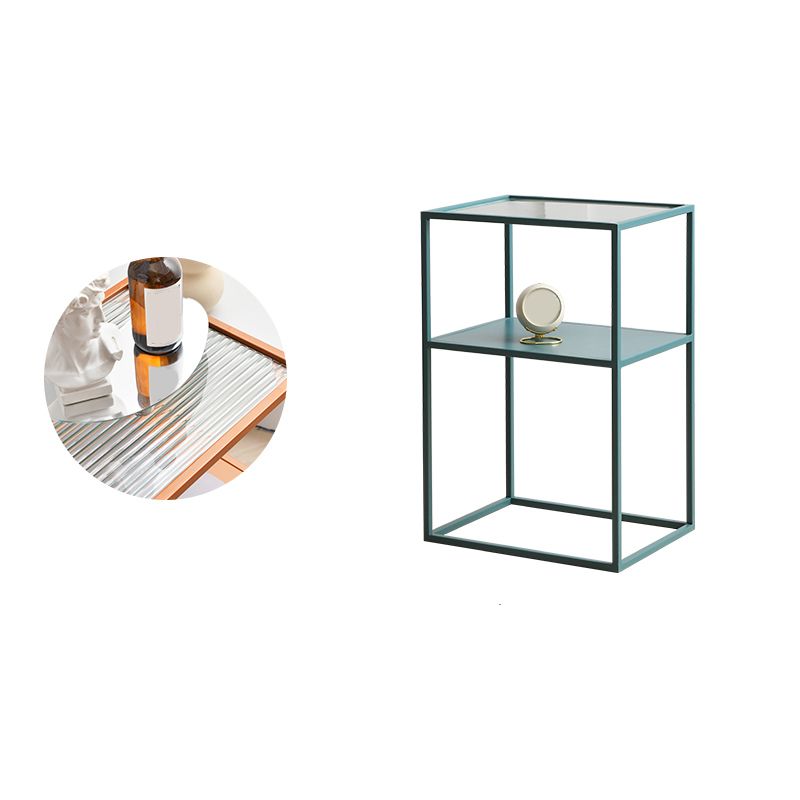 Modern 15.7-inch Rectangular Glass Top Side Table Iron Frame End Table with Shelf