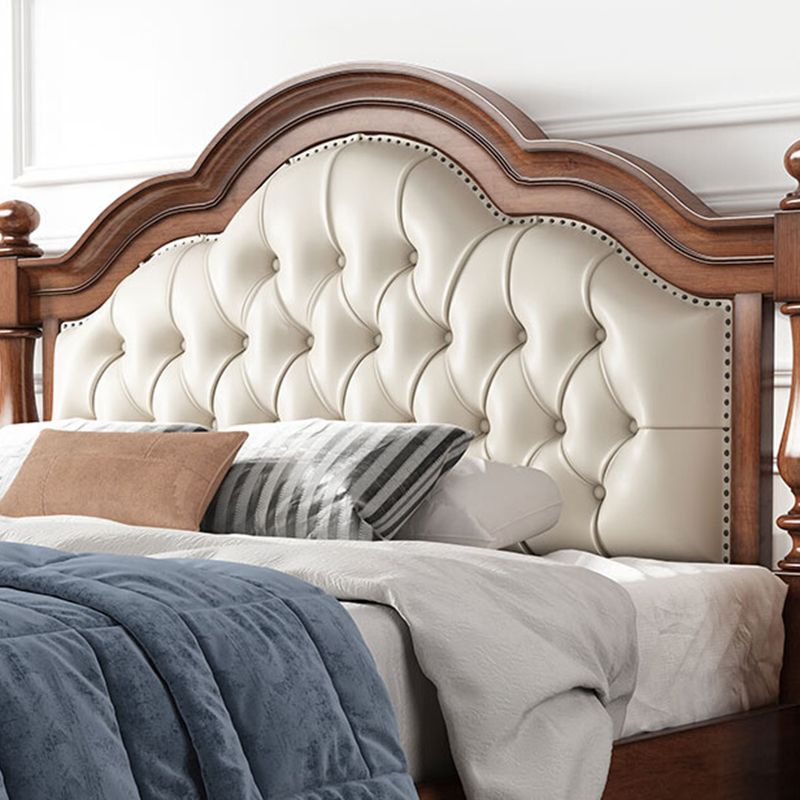 Lit standard moderne du milieu du siècle lit en bois massif avec tête de lit rembourrée