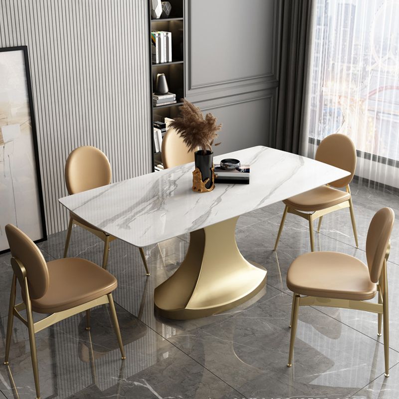 Traditional Luxury Table Metal Base Rectangle Pedestal Casual Dining Table for Home