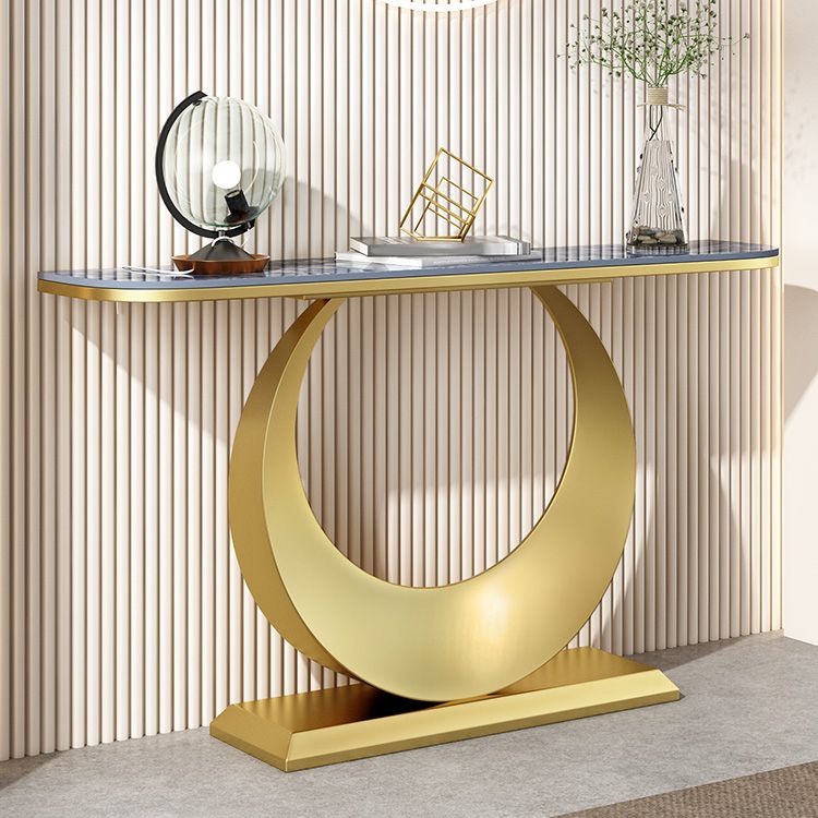 Glam Stone Console Accent Table Metal Console Sofa Table for Hall