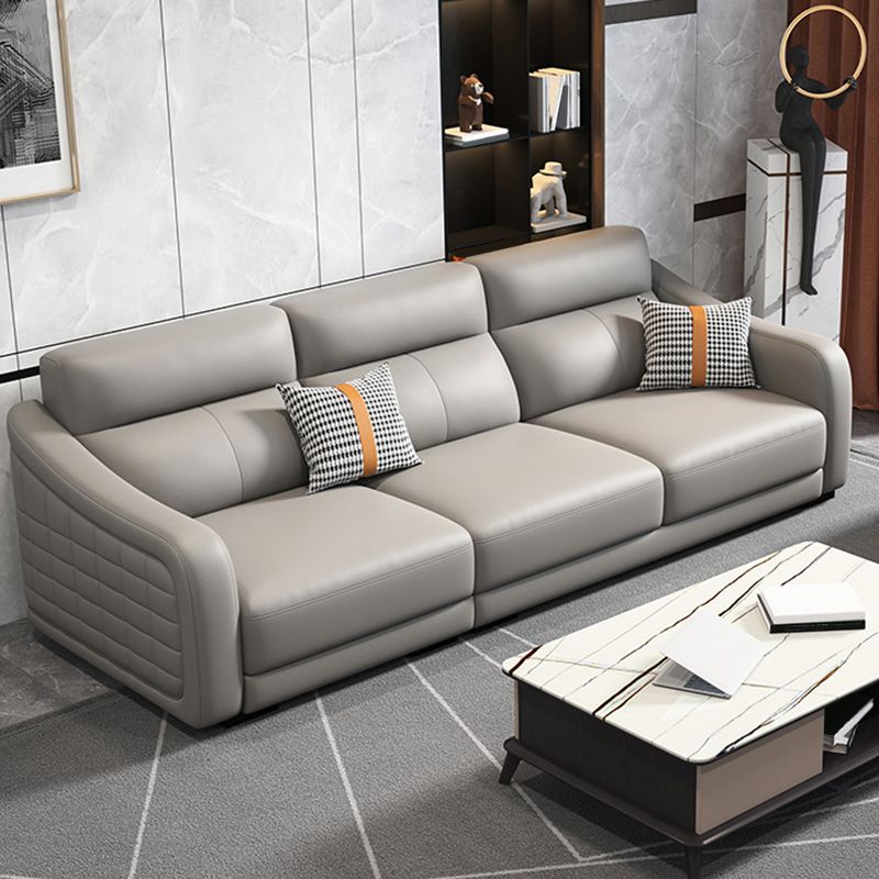 Modernism Genuine Leather Sectional Sloped Arm Sectional in Grey