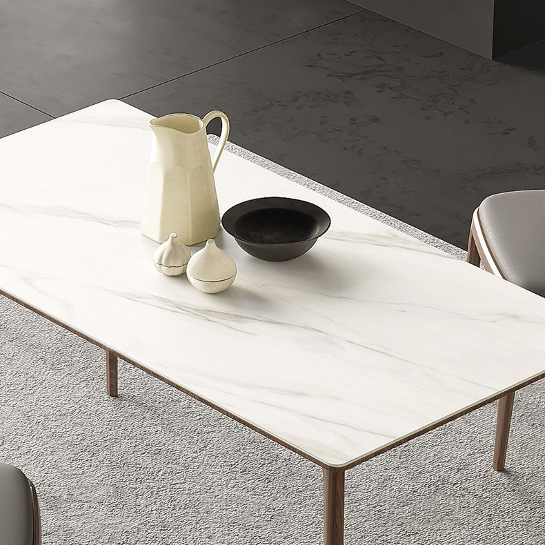 White Stone Top Table Mid-Century Modern Rectangle Table with 4 Wood Legs Clearhalo 'Dining Tables & Seating' 'Dining Tables' 'dining_table' 'furn' 'furn_dining_table' 'Furniture' 'furniture_dining_table' 'Kitchen & Dining Furniture' 'kitchen' 'kitchen_dining_table' 1200x1200_17baa30b-28f3-4a6c-9f62-79f2d04a98d2