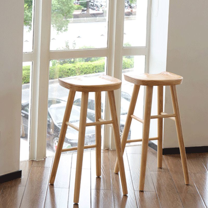 Modern Backless Armless Counter Stool Pine Wood Cafe Bar Stool with Pedal
