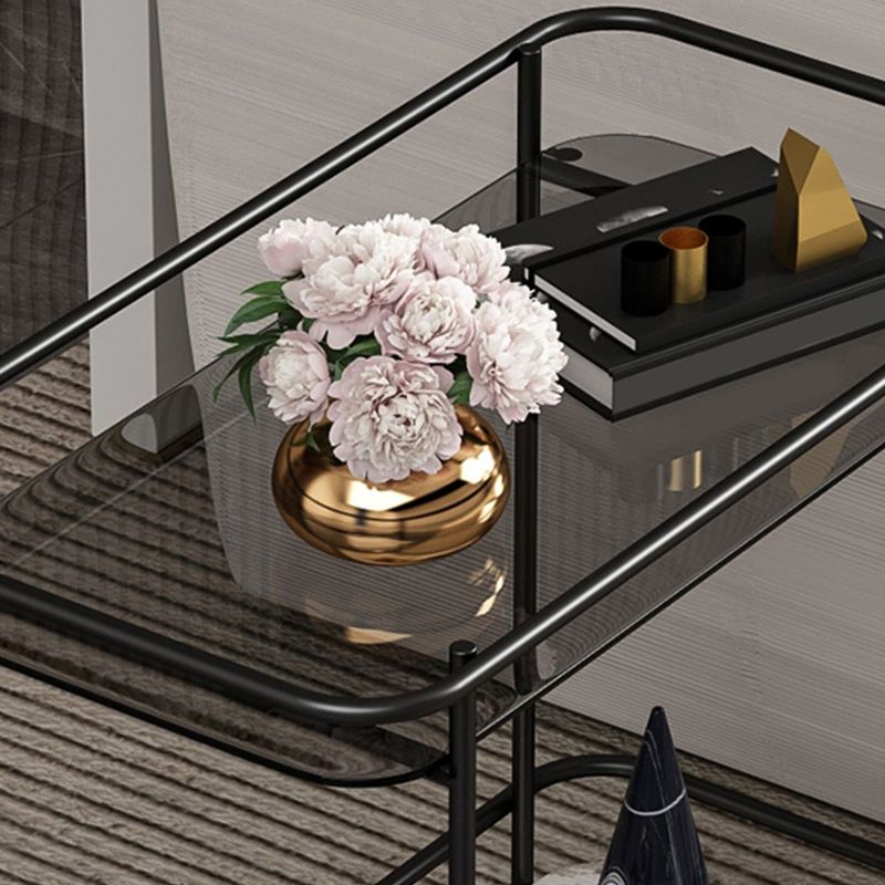 Modern 23.6" Rectangular Glass Top Side Table Metal Frame End Table with Shelf