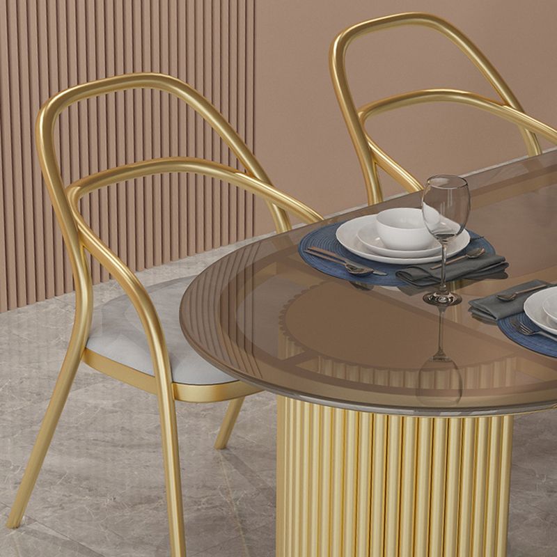 Glass Top Dining Table Modern Oval Dining Table with Double Pedestal Base Clearhalo 'Dining Tables & Seating' 'Dining Tables' 'dining_table' 'furn' 'furn_dining_table' 'Furniture' 'Kitchen & Dining Furniture' 1200x1200_17c31210-01cd-4bce-aad1-b3bd82abef75