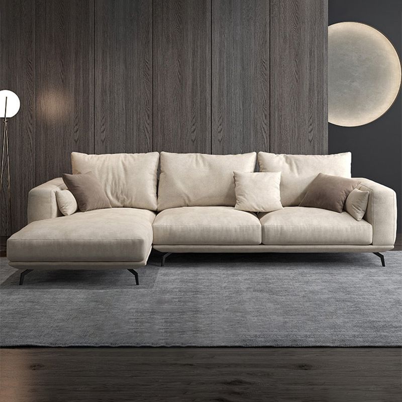 White Faux Leather Sofa & Chaise Loose Back Cushions Sofa - 25.59" H