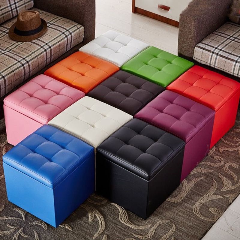 Modern Pouf Ottoman PU Leather Upholstered Tufted Solid Color Square Ottoman with Storage Clearhalo 'furn' 'furn_ottomans_poufs' 'Furniture' 'Living Room Furniture' 'Ottomans & Poufs' 'ottomans_poufs' 1200x1200_17c84824-b46b-478b-ab00-9726700f846b